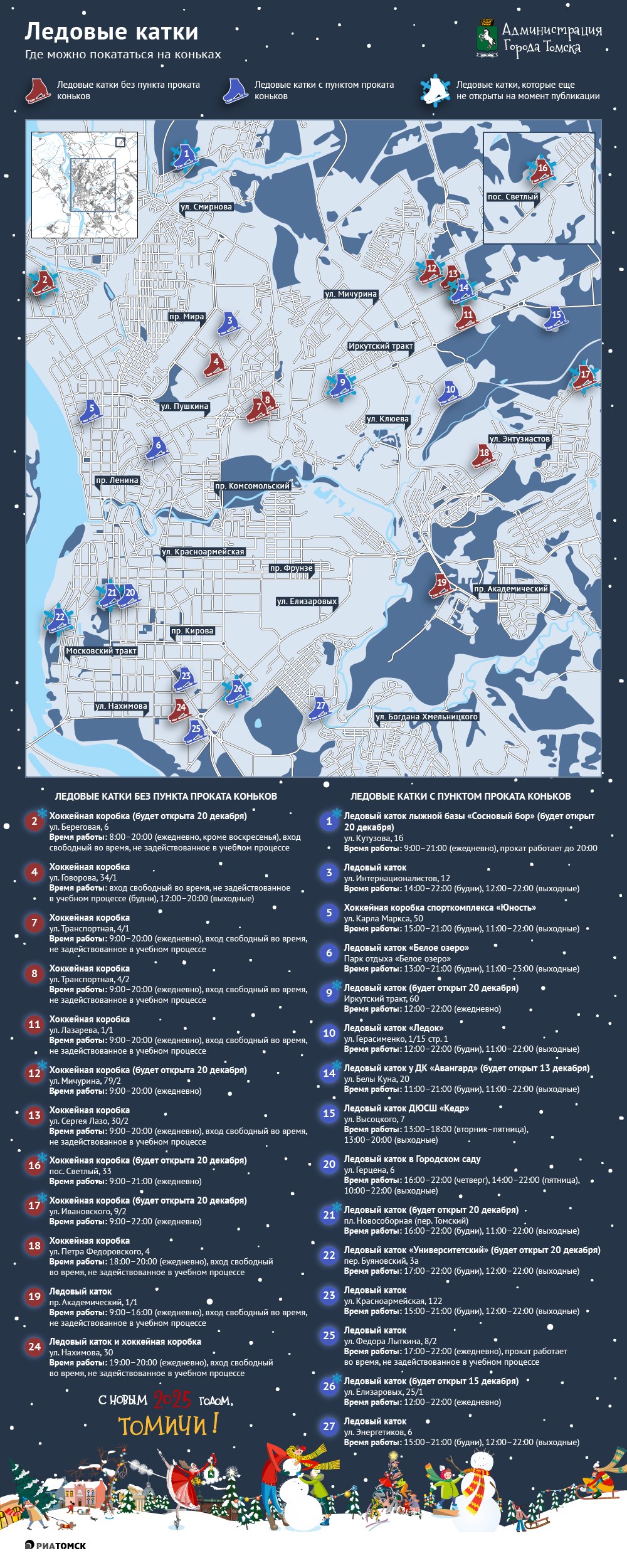 Ледовые катки в Томске: адреса, пункты проката и время работы